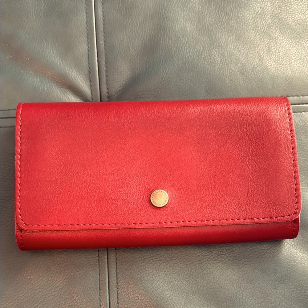 Portland Leather Goods Accordion Purse in Cranberry (smooth dark red leather)